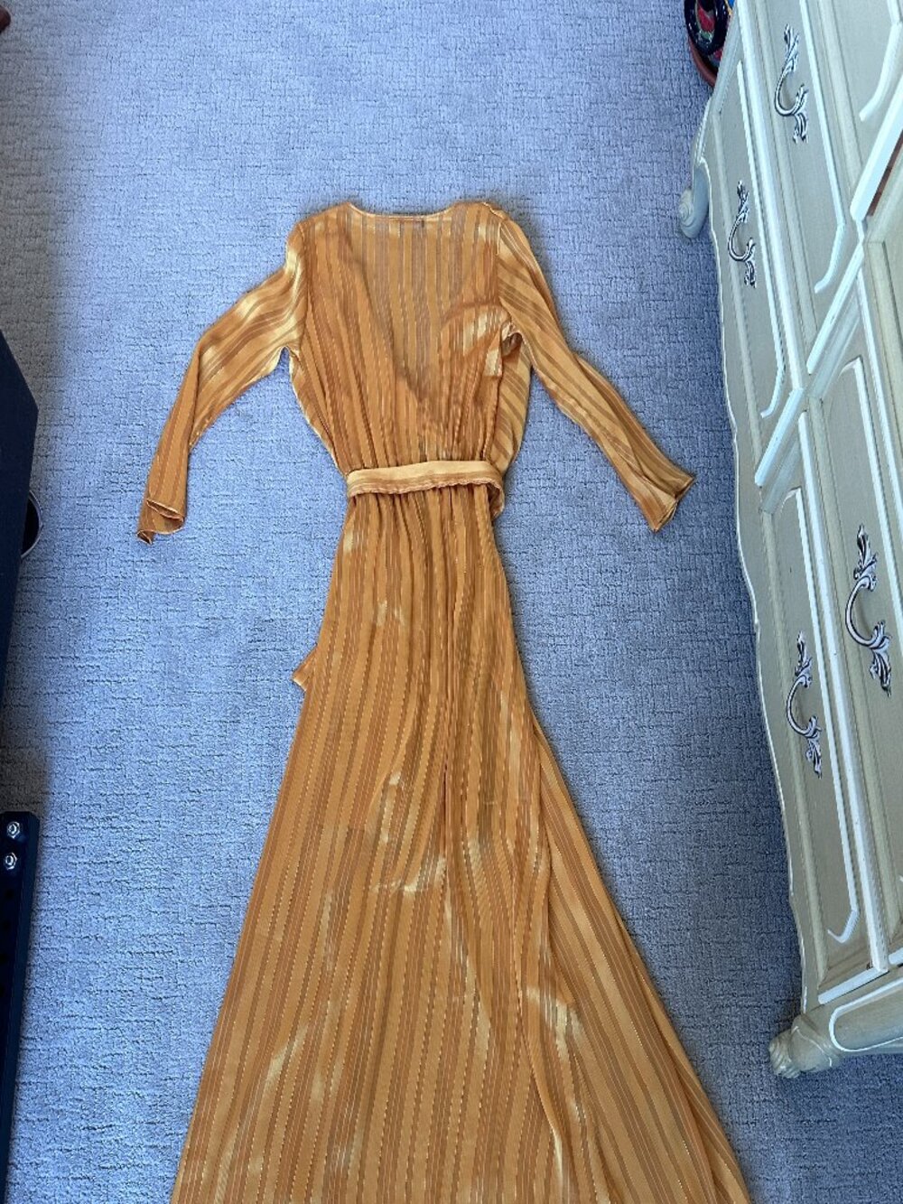 Rue des Abbesses Paris Gold Sheer Maxi Dress S Metallic Evening - Picture 3 of 9